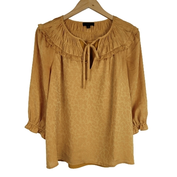 Current air Los Angeles mustard ruffled chiffon floral peasant top - Picture 1 of 9